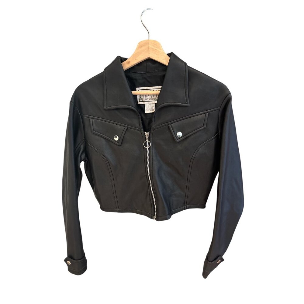 BB Dakota Black Faux Leather Cropped Moto Jacket Women’s Medium – Retro Western